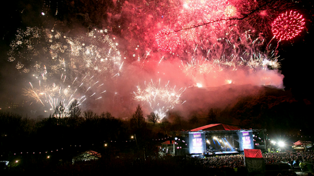 Edinburgh's Hogmanay 2013 - Concert in the Gardens - Fireworks and Stage - credit Lloyd Smith